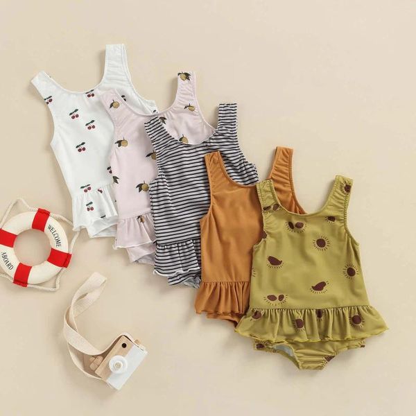 Strampler CitgeeSummer Kleinkind Baby Mädchen Bademode Streifen/Volltonfarbe Druckmuster Ärmellos Badeanzug Bodysuit Kleidung