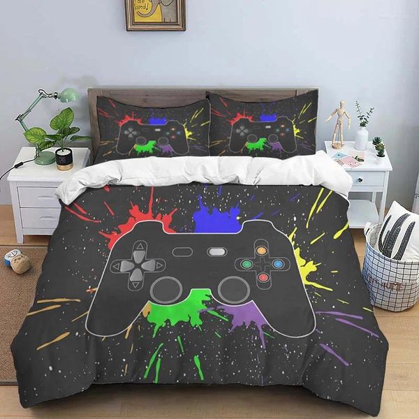 Conjuntos de cama Jogo Controlador Padrões Conjunto de Consolador Capa de Edredão Cama Quilt Fronha King Queen Size