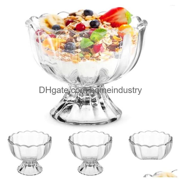 Set di stoviglie 4 pezzi Insalatiere Gelato Calice decorativo Snack Dessert Bicchieri di vetro Consegna a goccia Dhldo