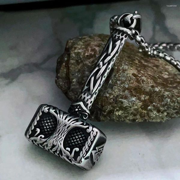 Collane con ciondolo Nordic Odin Valknut Collana con martello di Thor da uomo Gioielli con amuleto a catena vichingo in acciaio inossidabile vintage