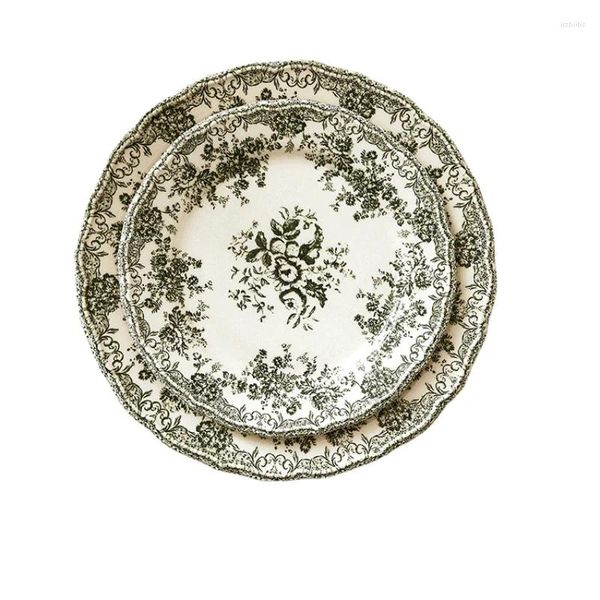 Piatti Y Piatto da insalata stampato a fiori Dessert in ceramica vintage Tè pomeridiano europeo