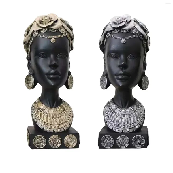 Statuette decorative Novità Testa di donna africana Statua Busto femminile Scultura d'arte Figurina di signora Elegante per la casa El Camera da letto Compleanno Desktop