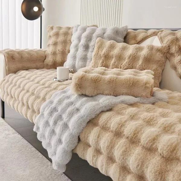 Cadeira cobre inverno quente super macio coelho pelúcia sofá toalha engrossar bolha veludo antiderrapante capa seccional em forma de l sofá