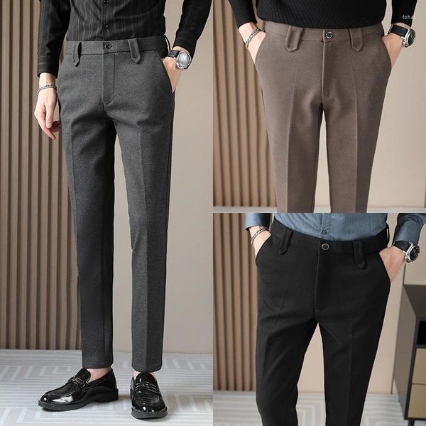 Abiti da uomo 2024s Pantaloni da uomo Non stirabili Slim Fit Primavera Spessa Lunghezza casual Streetwear Pantaloni eleganti neri grigi di alta qualità