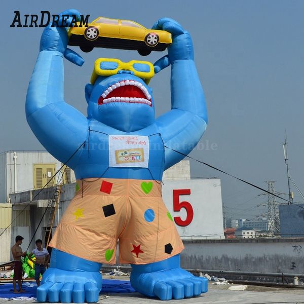 Großhandel maßgeschneiderte Dachauto-Werbung aufblasbarer blauer Gorilla-Kingkong-Ballon zum Verkauf