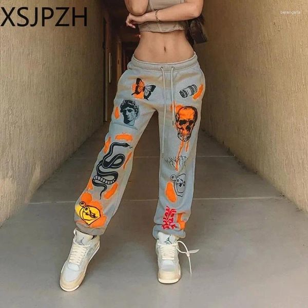 Damenhosen Xsjpzh Joggers Frauen Kleidung Hosen Vintage Streetwear Kordelzug Cargo Pant Schädeldruck Harajuku Cartoon