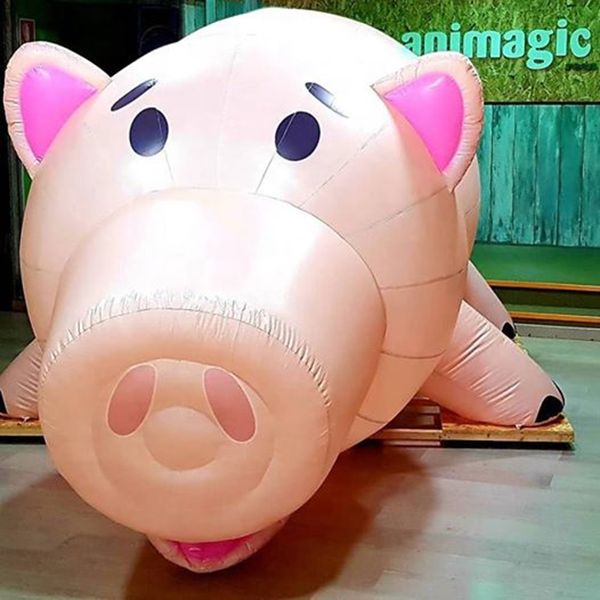 vendita all'ingrosso Illuminazione gigante modello di cartone animato di maiale gonfiabile rosa con aeratore per pubblicità decorativa del centro commerciale, evento 001