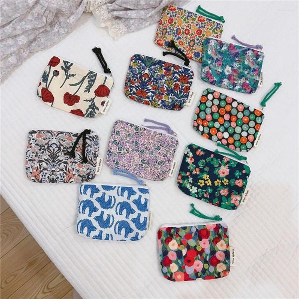 Sacos cosméticos pequeno compõem saco mini algodão floral organizador para mulheres crianças batom maquiagem caso pequena bolsa moeda bolsa
