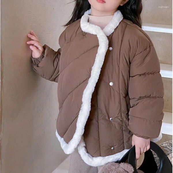 Piumino per ragazze Abiti di moda per bambini Parka a maniche lunghe per bambini con pelliccia Giacca imbottita invernale Top spessi Capispalla Abbigliamento 1-6T