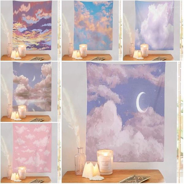 Tapeçarias rosa lua tapeçaria parede pendurado casa vivendo sonho estética céu amor nuvem branca sol decoração do quarto pano de fundo