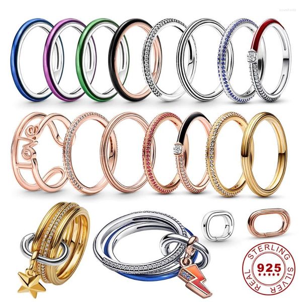 Anéis de cluster 2024 925 prata esterlina me conector para mulheres esmalte jóias s925 selo fino noivado jóias tamanho 7 8 9