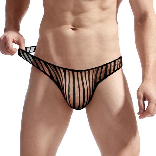 Mutande Indumenti da notte sexy Maglia da uomo a righe liscia Biancheria intima trasparente Perizoma Boyshort Custodia trasparente trasparente Bikini Slip setosi