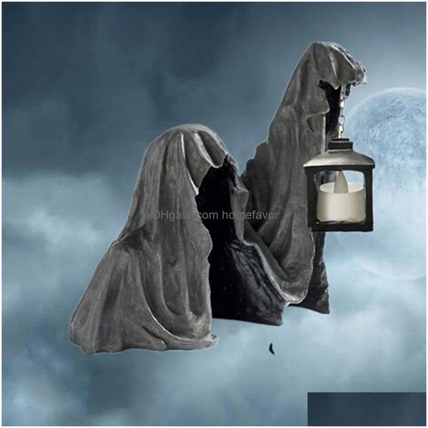 Altri articoli per feste per eventi Mietitore di terra con lanterna in resina decorativa Fantasma Scpture Statua Decorazioni per esterni di Halloween Homefavor Dhvm7