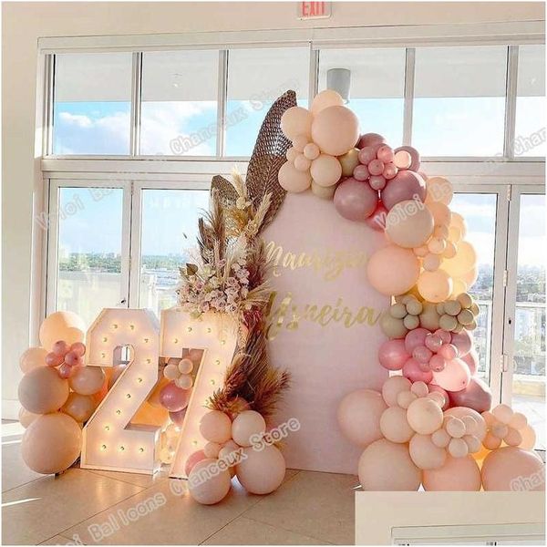 Decoração de festa 135 pcs dobrado Aprico pérola rosa balões guirlanda kit decoração de casamento creme pêssego cor arco chá de bebê aniversário dhk0a