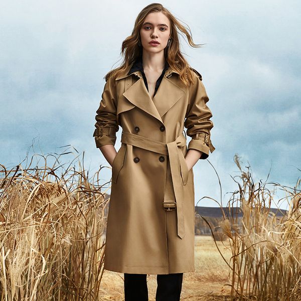 Trench di media lunghezza per le donne 2024 Primavera Nuovo stile coreano Moda Casual High-end Khaki Tinta unita Giacca in vita