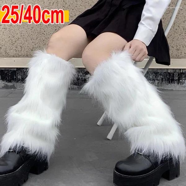 Mulheres meias harajuku sapatos punhos perna mais quente inverno quente vintage cor sólida fofo botas de pele do falso capa grossa panturrilha para a menina