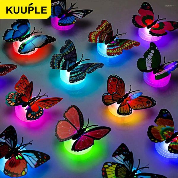 Luzes noturnas Kuuple colorido mudando borboleta LED adesivo de parede luz stickable 3d decoração de casa diy sala de estar