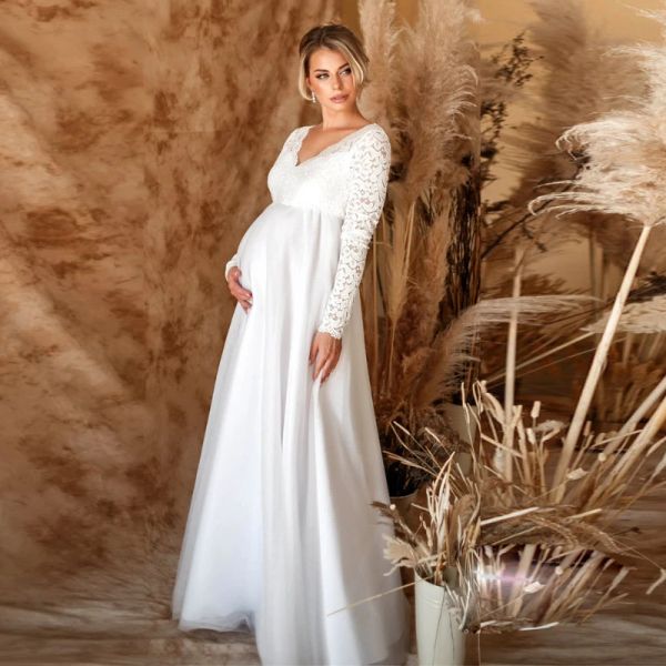 Abiti in pizzo bianco premaman per baby shower sexy gravidanza servizio fotografico maxi abito donne incinte festa fotografia di matrimonio oggetti di scena