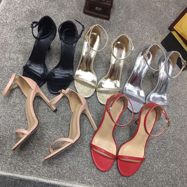 10a strappy sandalet kadın yüksek topuk ayakkabı lüks deri sandalet tasarımcısı yuvarlak ayak parmağı stiletto sandalet moda parti ayakkabıları kırmızı siyah renk