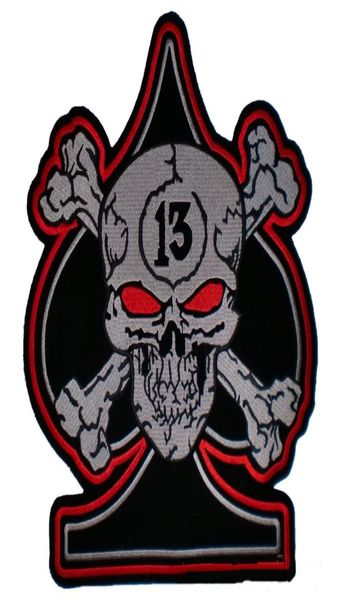 Gilet moto Low For Cool Custom Skull Spade Crossbone 13 Lucky Number Biker MC Back Patch5244658