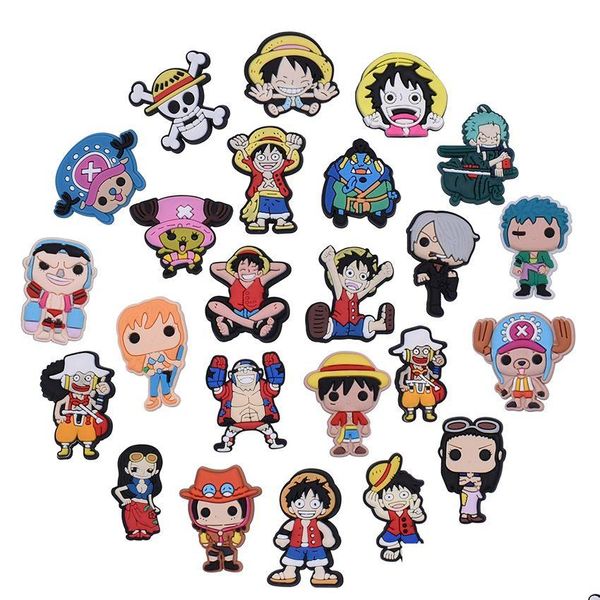 Cartoon Zubehör Charms Großhandel Kindheitserinnerungen One Piece Spielzeug Lustiges Geschenk Schuh PVC Dekoration Schnalle Weichgummi Clog Fast Dro Otvfg