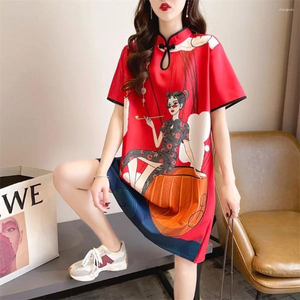 T-shirt da donna Y2k Top Maglietta Donna Abbigliamento per abbigliamento Moda vintage Stampa casual Stile etnico Streetwear Cheongsam Qipao