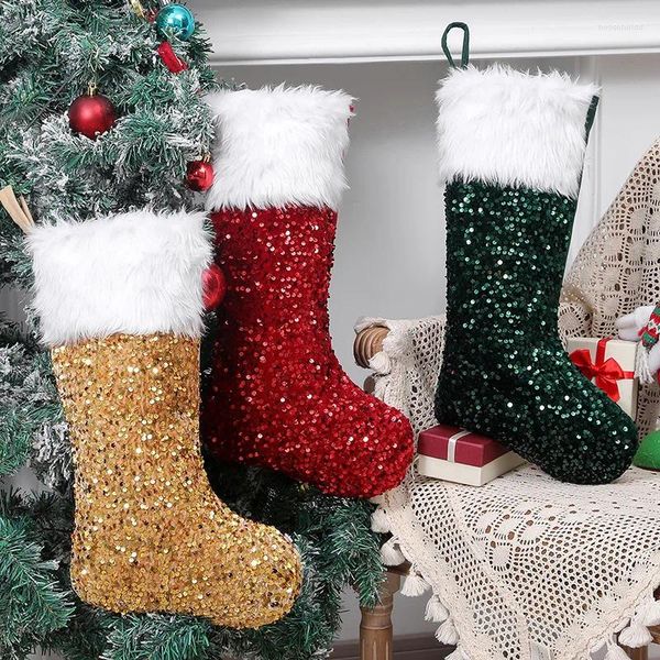 Weihnachtsdekorationen, Pailletten-Plüsch-Weihnachtsgeschenke, Socken, Kinderbevorzugung, Geschenktüten, Ornamente für Zuhause, fröhliche Party-Zubehör