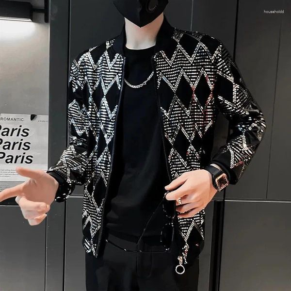 Giacche da uomo Giacca a vento con paillettes lucide per uomo Bomber Marchio di lusso Moda Streetwear Cappotti hip-hop Discoteca d'oro Dj Costume di scena di danza