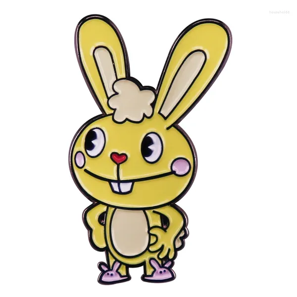Spille Happy Tree X Friends Cartone animato Coniglio giallo Coccole Spilla smaltata Distintivo Regalo amico
