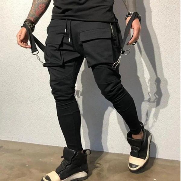 Pantaloni da uomo Uomo Assorbimento del sudore Multi tasche Cavallo profondo Colore solido maschile Vita media Casual Hip Hop Cargo Abbigliamento da lavoro