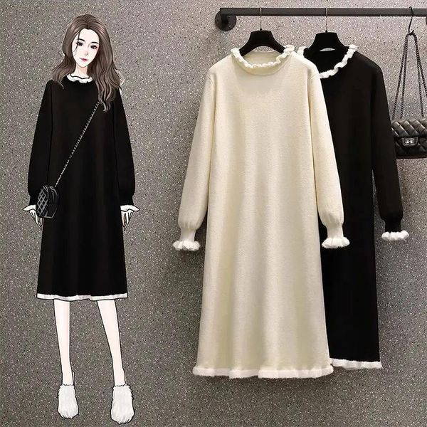 Casual Kleider Plus Größe 5XL 150 kg Frauen Winter Solide Maxi Lange Pullover Kleid Elegante Mode Pullover Bodycon Streetwear Gestrickte