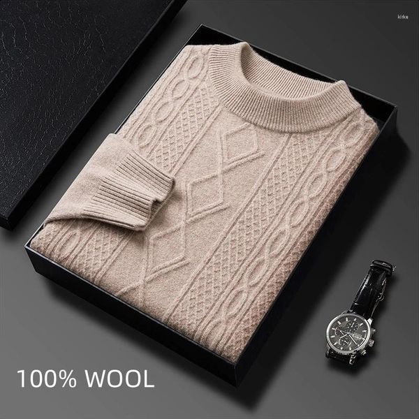 Suéter masculino jacquard moda roupas homens top inverno lã suéter homens vintage pulôver gola alta designer luxo preto malha jumper