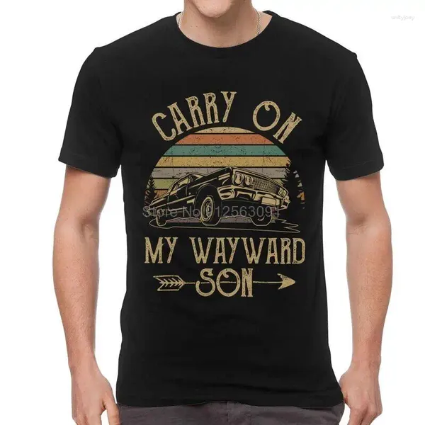 Мужские футболки Мужская футболка «Сверхъестественное» Уличная одежда Винтажная футболка «Carry On My Wayward Son» с коротким рукавом Уникальная рубашка Хлопковая футболка Одежда