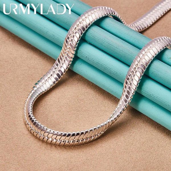 Цепочки URMYLADY из стерлингового серебра 925 пробы, 8 мм, плоская цепочка в виде змеи, ожерелье для женщин и мужчин, свадебная вечеринка, модные очаровательные ювелирные изделия
