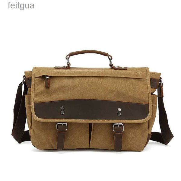 Bolsa de câmera acessórios lona vintage + cavalo louco couro genuíno bolsa de ombro grande crossbody portátil pasta de 15 polegadas interna yq240204