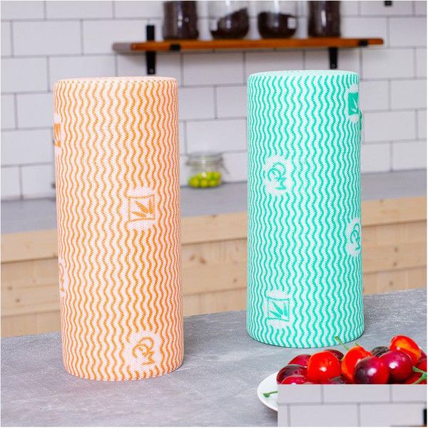 Panos de limpeza 55 folhas / rolo toalha de cozinha descartável Eco-Friendly não tecido 24cm x 30cm óleo molhado e seco Wi Rags Drop Delivery Home Ga Dhgtp