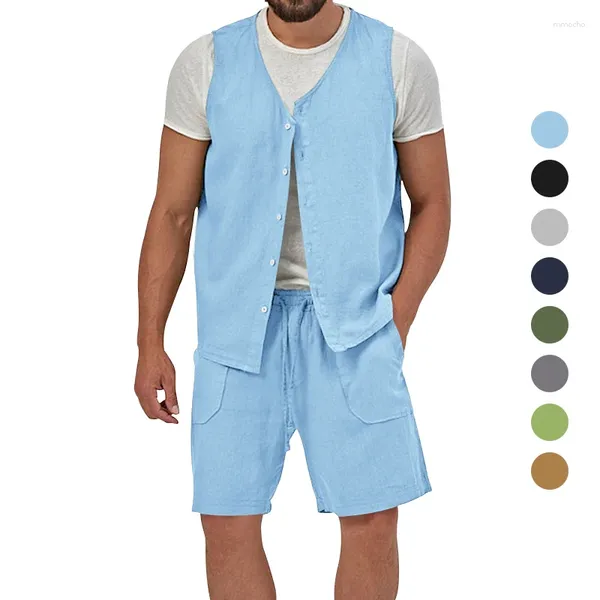 Männer Trainingsanzüge 2024 Sommer Ärmellose Jacke Anzug Casual Atmungsaktive Einfarbig Weste Strand Shorts Mode Männer Set