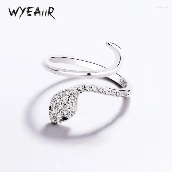 Cluster Ringe WYEAIIR 925 Sterling Silber Ins Antike Zirkon Glänzende Schlange Cool Resizable Öffnung Ring Für Frauen Luxus Schmuck