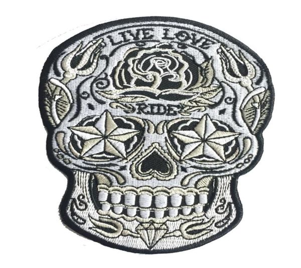 Whole LIVE LOVE RIDE Sugar Skull bestickter Aufnäher zum Aufbügeln auf Jacke, Weste, Stickabzeichen, DIY-Applikation, Stickerei, Emblem, 12,7 cm, 6799823