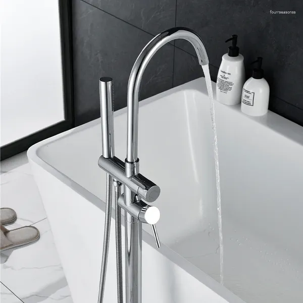 Rubinetti per lavabo da bagno Set di soffioni doccia a pavimento in rame raffinato e vasca da bagno verticale con doppio comando ad acqua fredda