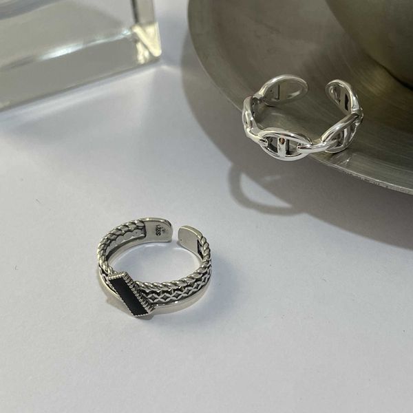 Anelli a fascia per tutto il corpo Anello di apertura per naso di maiale vecchio realizzato in argento sterling 925 per uomini e donne Anello per cibo con zirconi neri In nicchia Internet Sensation X9kk