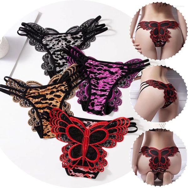 Calcinha feminina borboleta bordado oco arco t-calças mulheres sexy laço corda bonito tangas sem costura moda lingerie lingerie