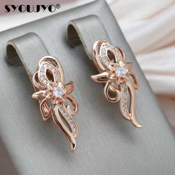 Baumelnde Ohrringe SYOUJYO Vintage 585 Rose Gold Farbe Kristall Blume Für Frauen Natürliche Zirkon Mode Braut Hochzeit Schmuck Zubehör