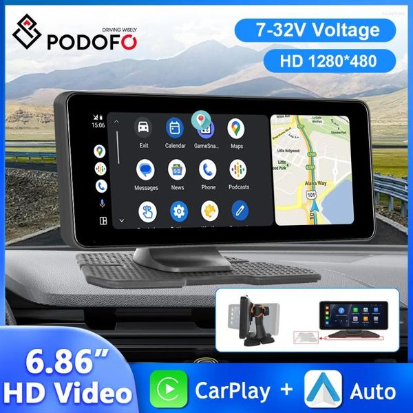 Podofo 6.86'' Wireless Carplay Car Monitor Lettore multimediale Android Auto Airplay Mirror Cast Bluetooth AUX Smart Screen