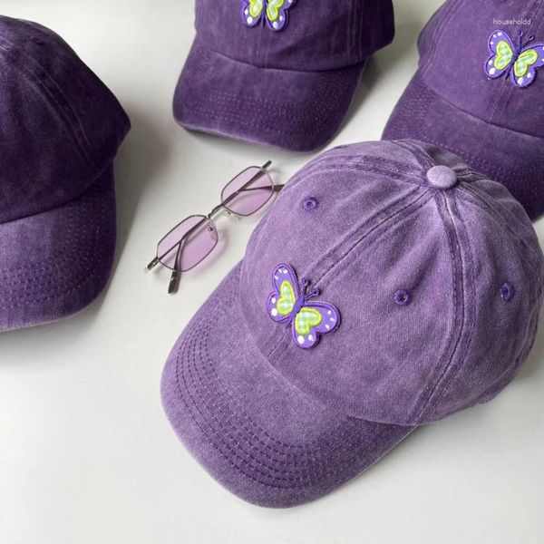 Bola bonés ins bonito borboleta roxo boné de beisebol mulheres primavera outono desenhos animados algodão casual ao ar livre ajustável hip hop chapéu casquette