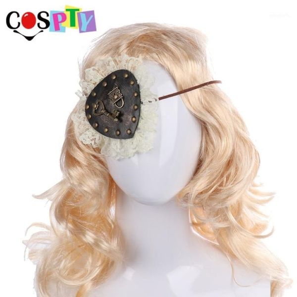 Cospty feminino halloween carnaval festa traje vintage steampunk chave renda couro do plutônio pirata olho remendo gótico lolita acessórios1166f