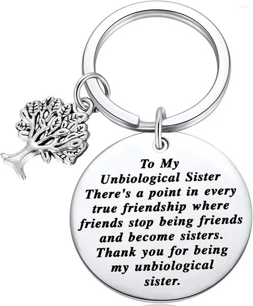 Portachiavi Mia sorella non biologica, regalo di amicizia, portachiavi di ringraziamento con ciondolo albero della vita per un'amica speciale dell'anima