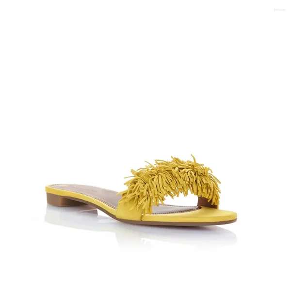 Hausschuhe Sommer Strand Flache Sandalen Fringe Design Schuhe Für Frauen Ein Charakter Streifen Komfort Weiche Zapatos Para Mujeres Große Größe