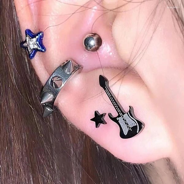 Brincos de parafuso prisioneiro grunge jóias estrela guitarra studs punk charme titânio aço masculino feminino goth acessórios legal moda coreana