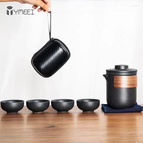 Наборы чайной посуды YMEEI, винтажный керамический фарфоровый чайный сервиз кунг-фу, китайский дизайнерский чайный сервиз для путешествий, открытый, один горшок, четыре чашки, портативный чайник, подарок